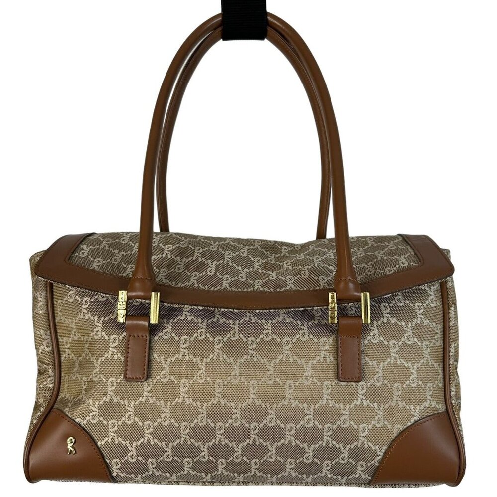 ROBERTA DI CAMERINO Satchel Shoulder Hand Bag Brown Monogram Logo Double Handles